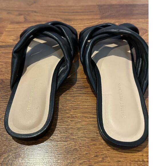 Stuart Weitzman Women's Crossover Leather Slide Black Size 7 NWOB Lux Footwear - Picture 6 of 10